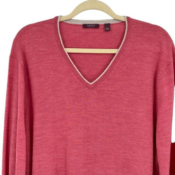 AR18TO 100% Merino Wool V-Neck Sweater Men’s Large Salmon - Picture 3 of 8